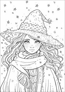 Jeune sorcière au grand chapeau