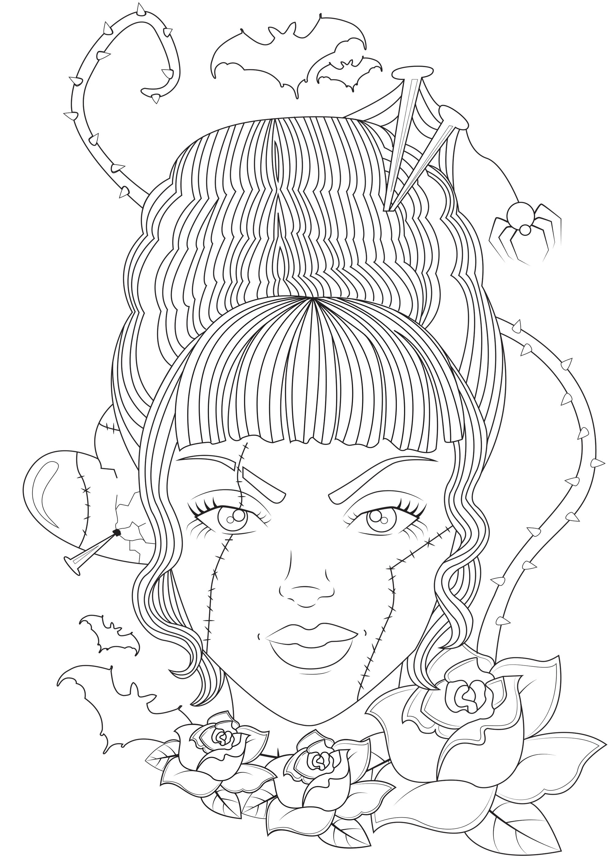 La fiancée de Frankenstein  Halloween  Coloriages difficiles pour adultes