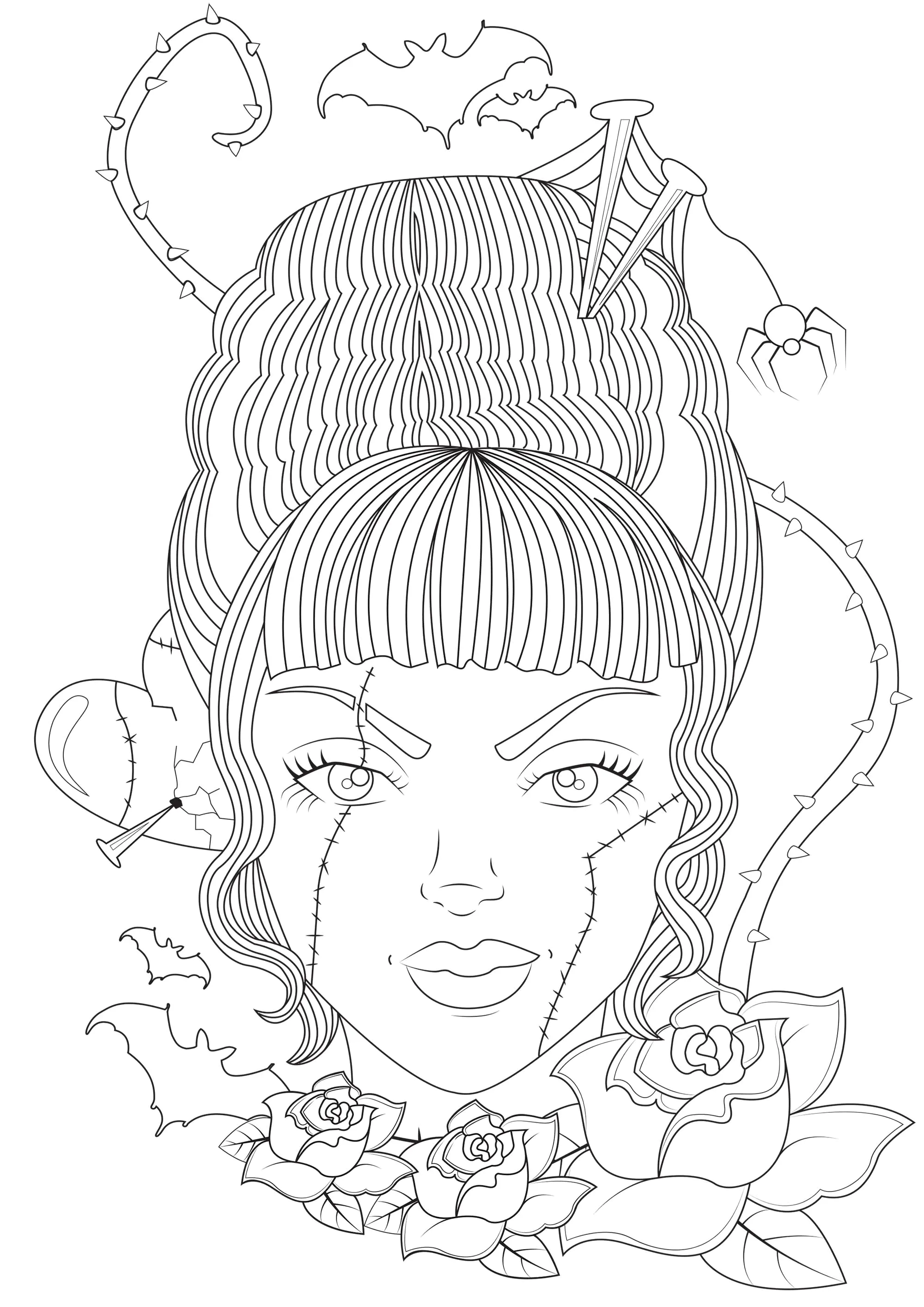 La fiancée de Frankenstein (Coloriage d'Axelle à imprimer pour adultes)