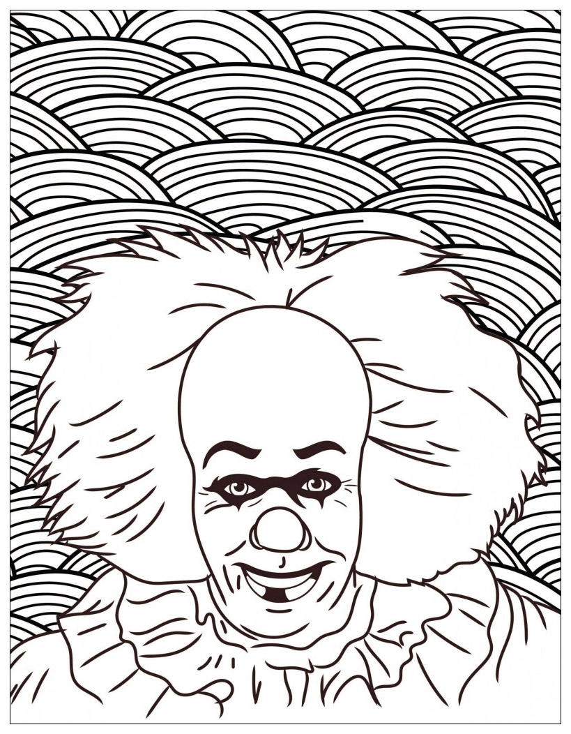 Coloriage de films d'horreur classiques : Grippe-Sou / Pennywise le Clown dansant (Ça, roman de Stephen King, adapté en téléfilm en 1990 et en film en 2007), Artiste : Costume Super. Center   Source : costumesupercenter