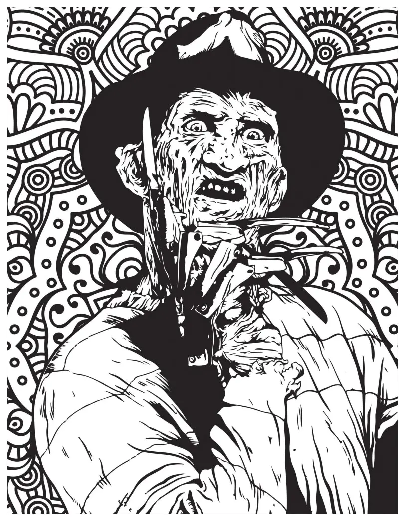 Film horreur freddy krueger (Coloriage d'Halloween à imprimer pour adultes)