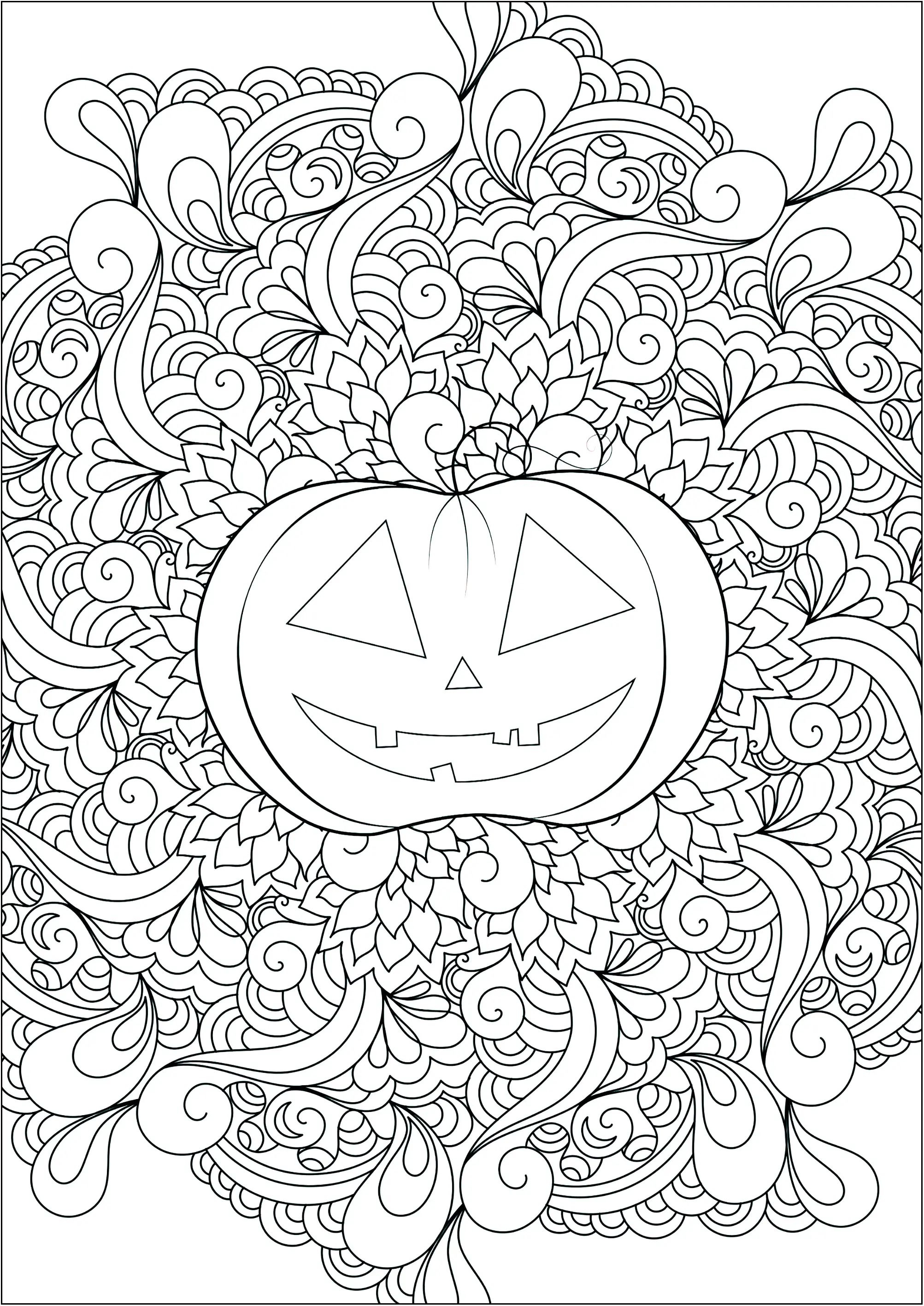 Jolie citrouille au centres de motifs abstraits (Coloriage d'Halloween à imprimer pour adultes)