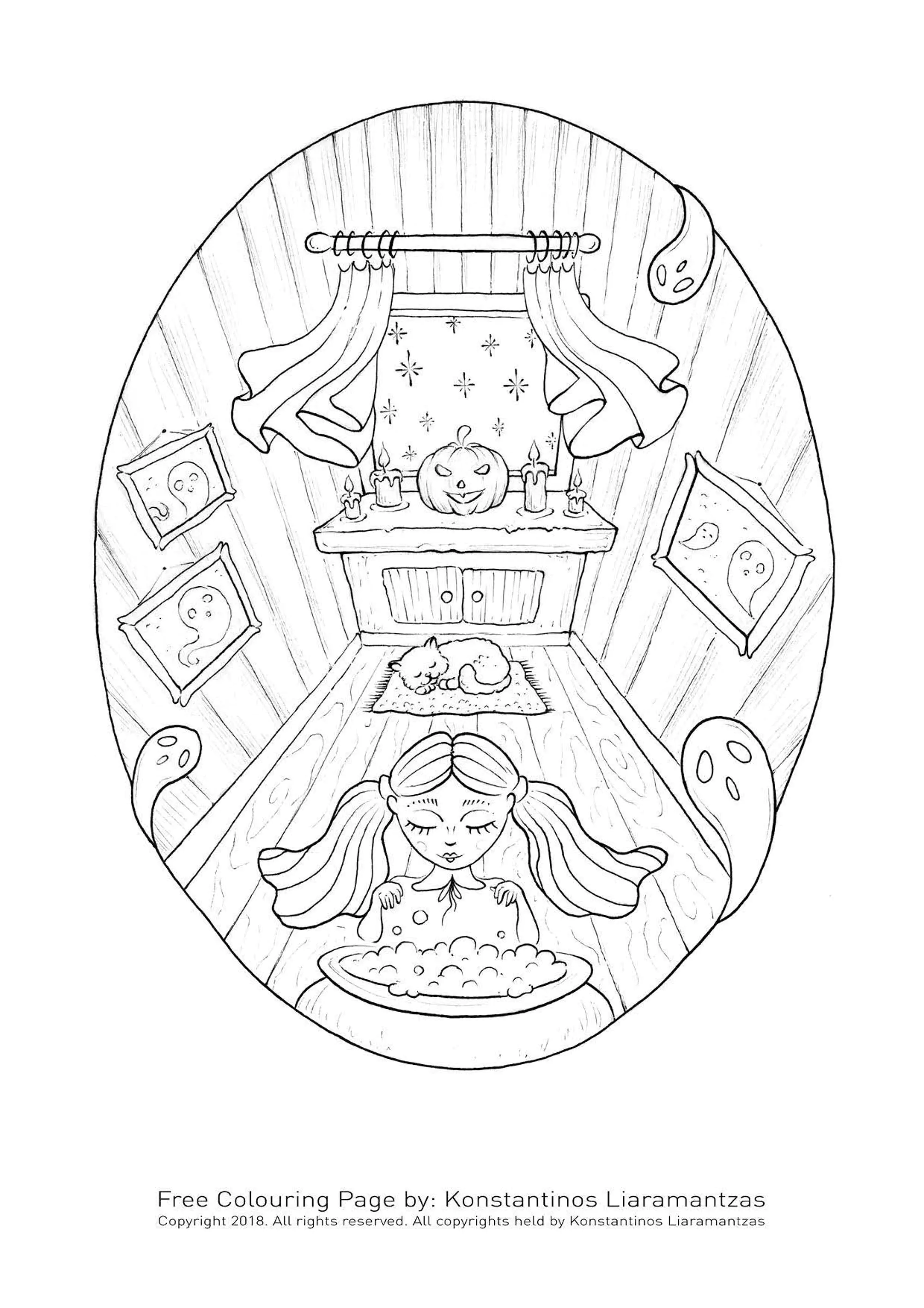 Petite sorcière (Coloriage d'Halloween à imprimer pour adultes)