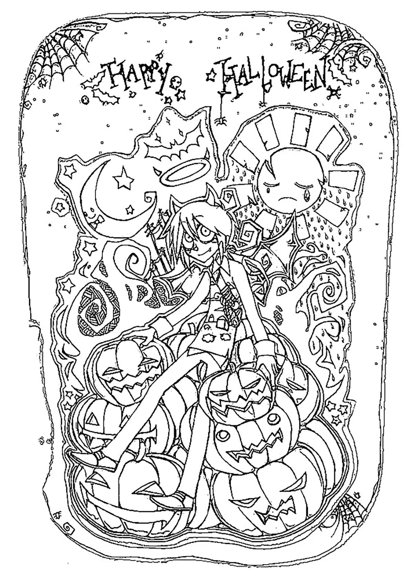 Joyeuse fete d halloween (Coloriage à imprimer pour adultes)