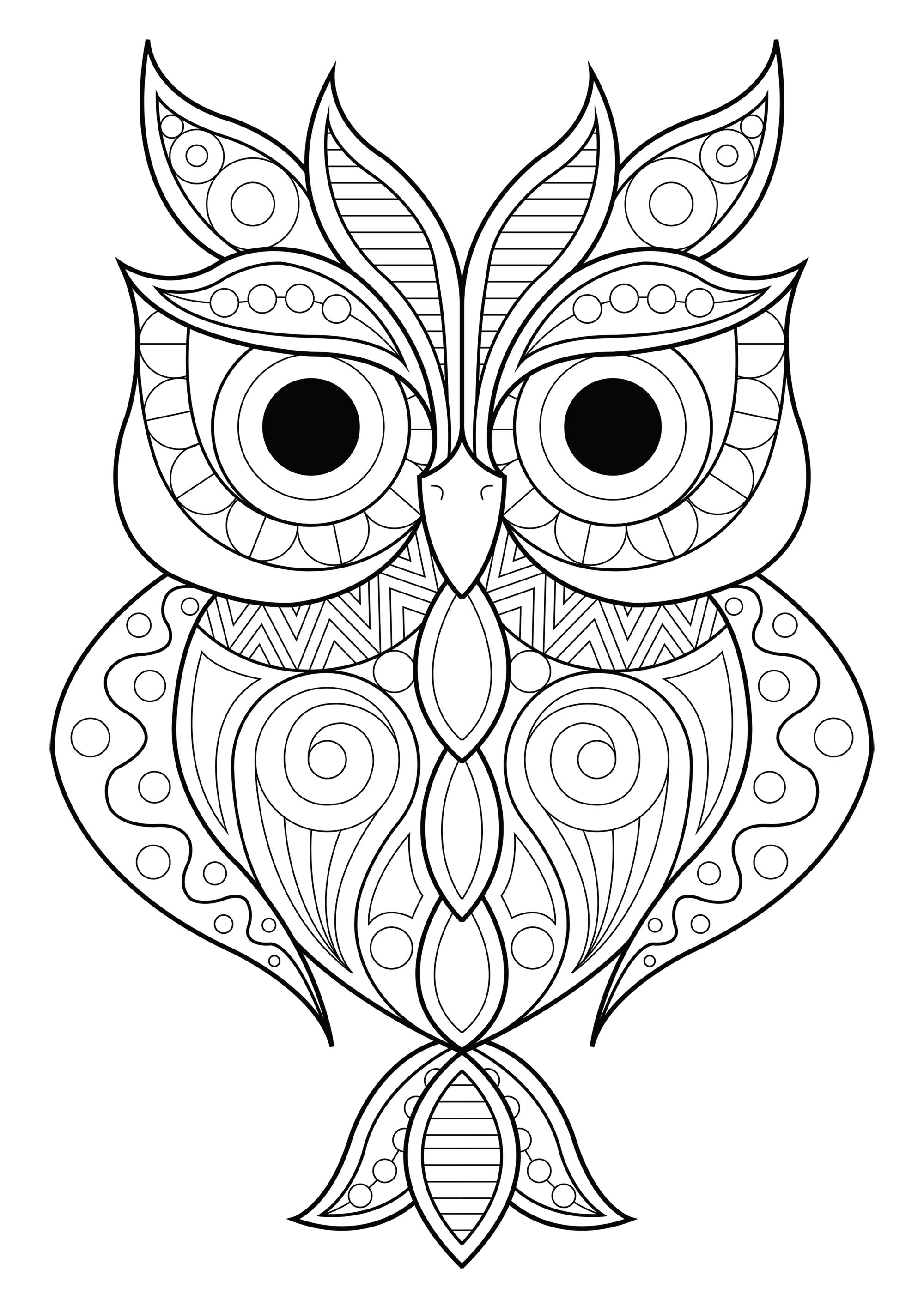 Sympathique hibou à colorier, avec motifs assez faciles, Artiste : Lucie