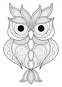 Coloriage de Lucie à imprimer pour adultes : Hibou aux motifs simples - 2