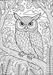 Le Gardien Nocturne (Coloriage d'Hiboux)