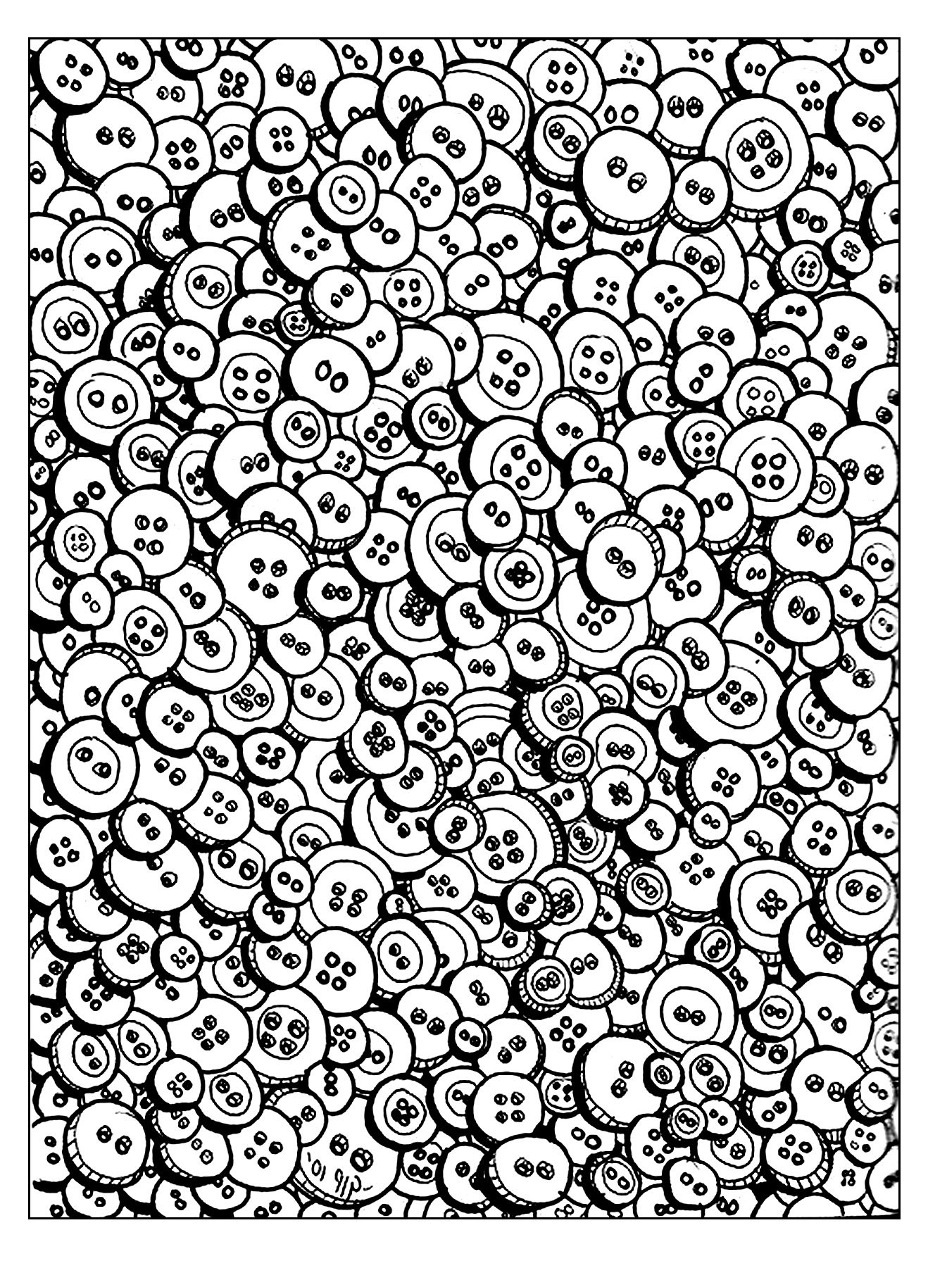 100 boutons - Inclassables - Coloriages difficiles pour adultes