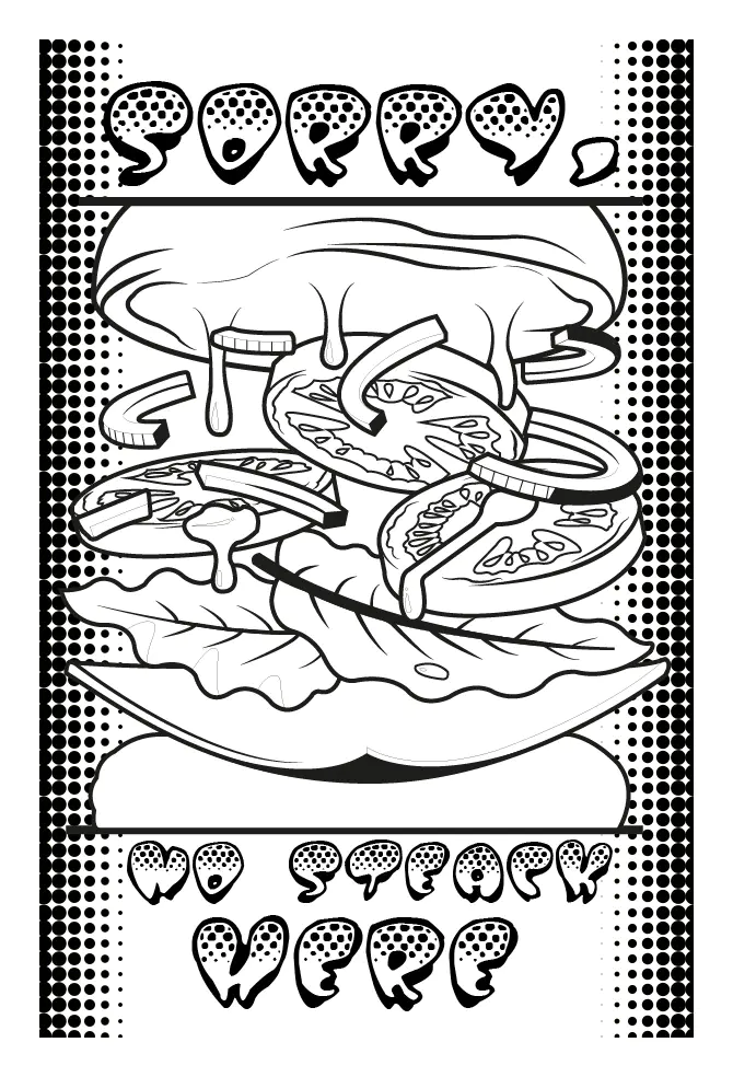 Hamburger végétarien (Coloriage Inclassables à imprimer pour adultes)
