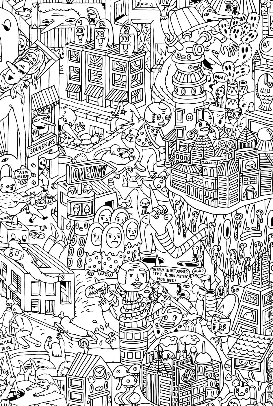 Toujours dans la série des coloriages complexes mais hallucinants (et hallucinés), voici une autre image gratuite à colorier