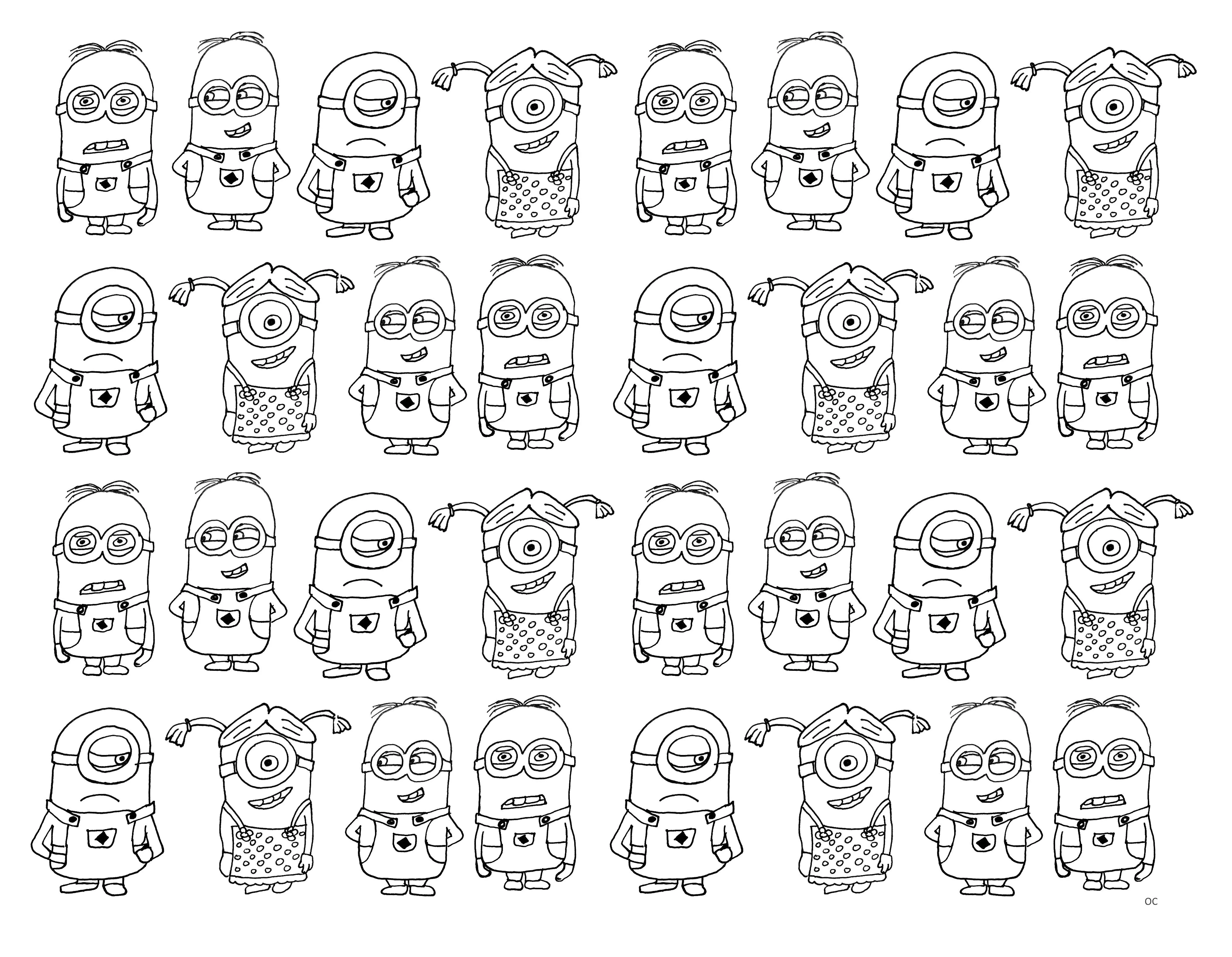 Tres nombreux minions (Coloriage Inclassables à imprimer pour adultes)