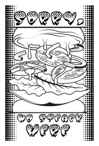 Coloriage Inclassables à imprimer pour adultes : Hamburger végétarien