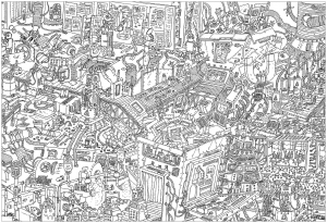 Coloriage Inclassables à imprimer pour adultes : La fabrique de robots