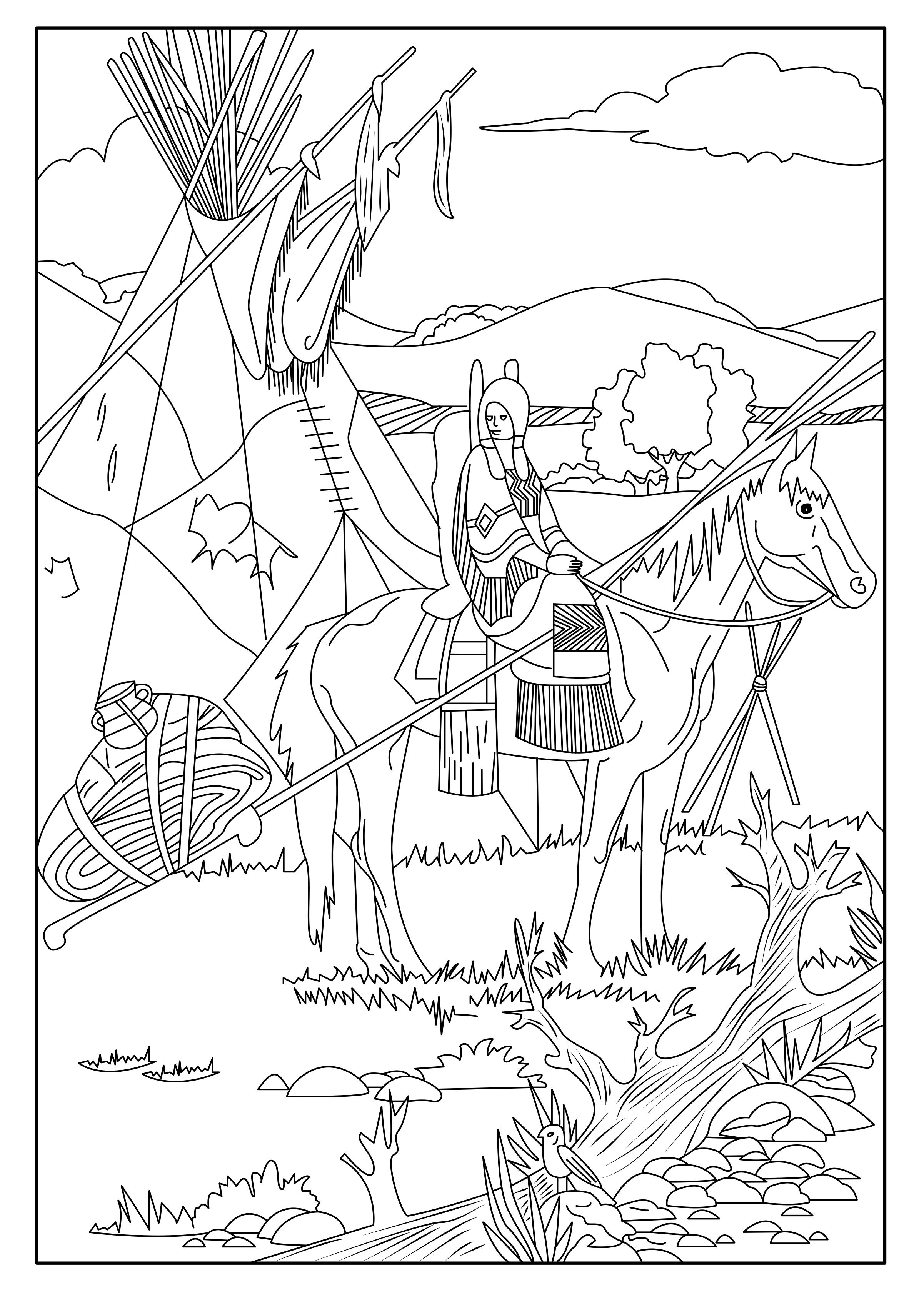 Voici un coloriage montrant un indien d'amérique sur son cheval, Artiste : Celine