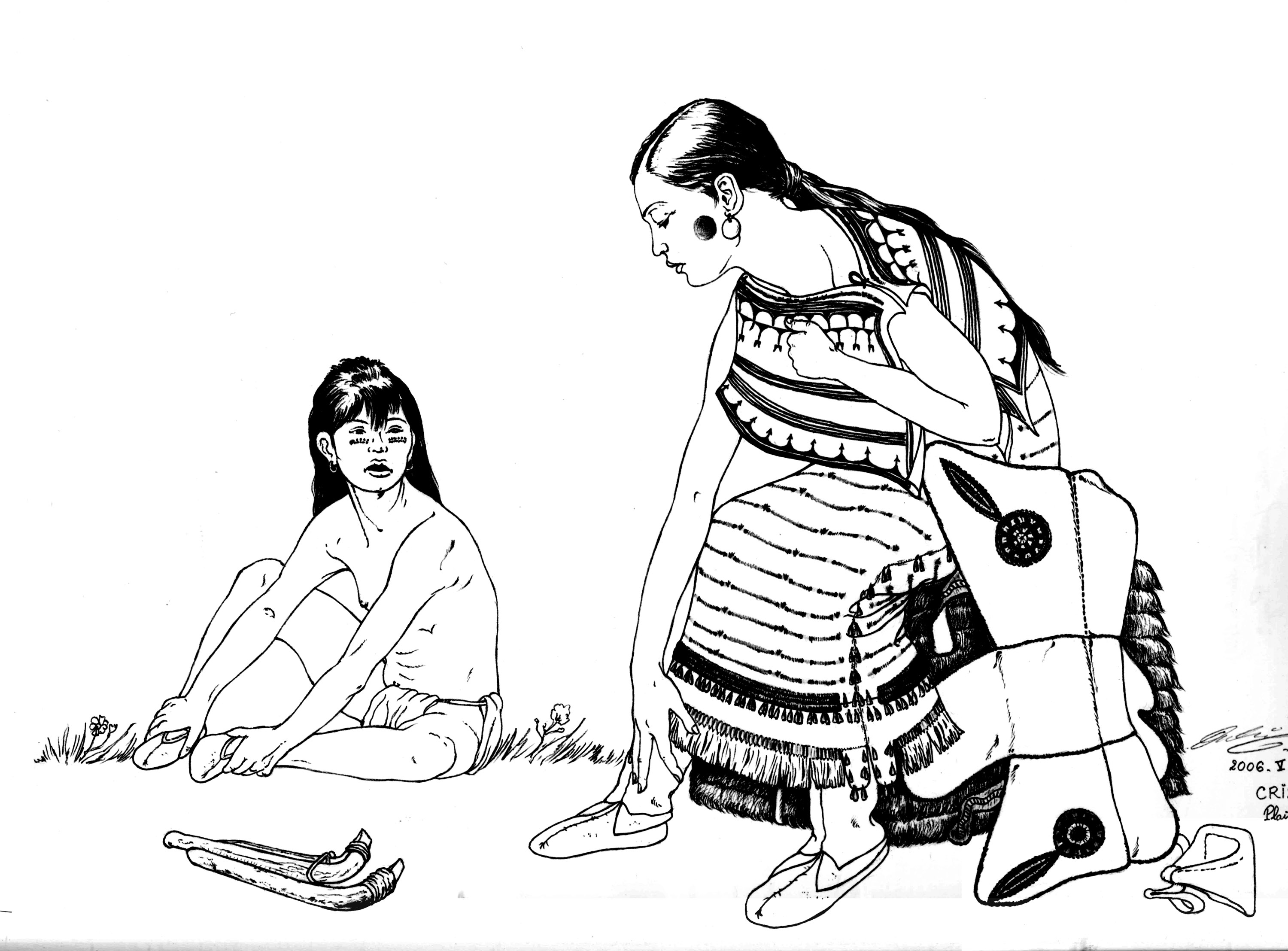 Une Indienne d'Amérique et son enfant, à colorier