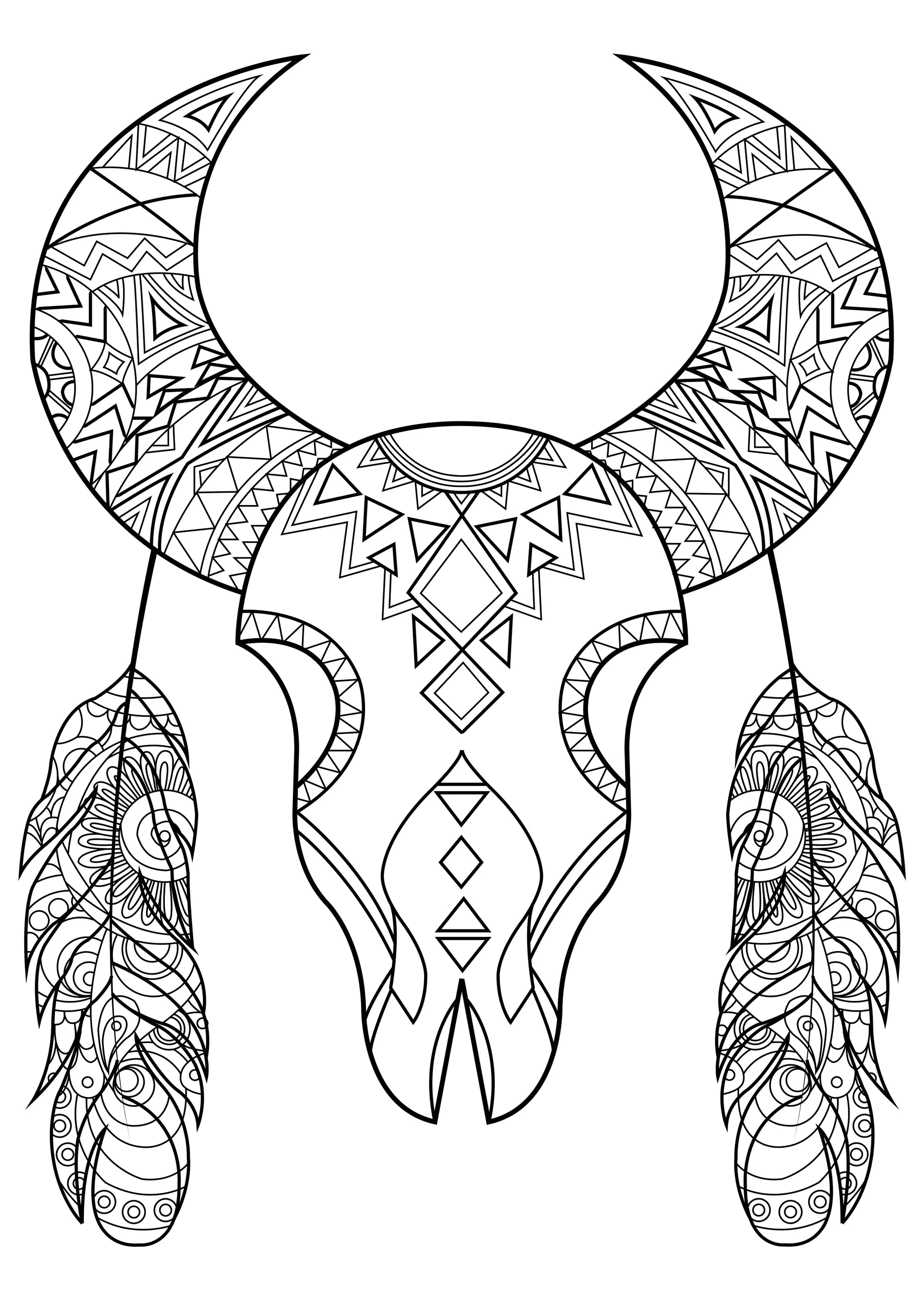 Crâne de bison stylisé (Coloriage d'Indiens d’Amérique à imprimer pour adultes)