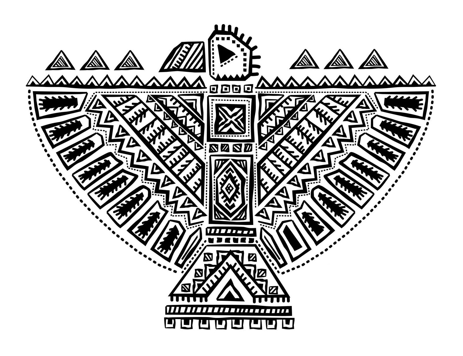 Coloriage d'un Totem indien ressemblant à un aigle