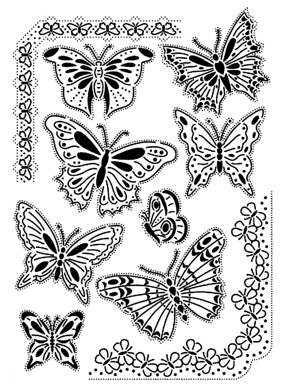 Papillons vintage et bordures fleuries (Coloriage d'Insectes à imprimer pour adultes)