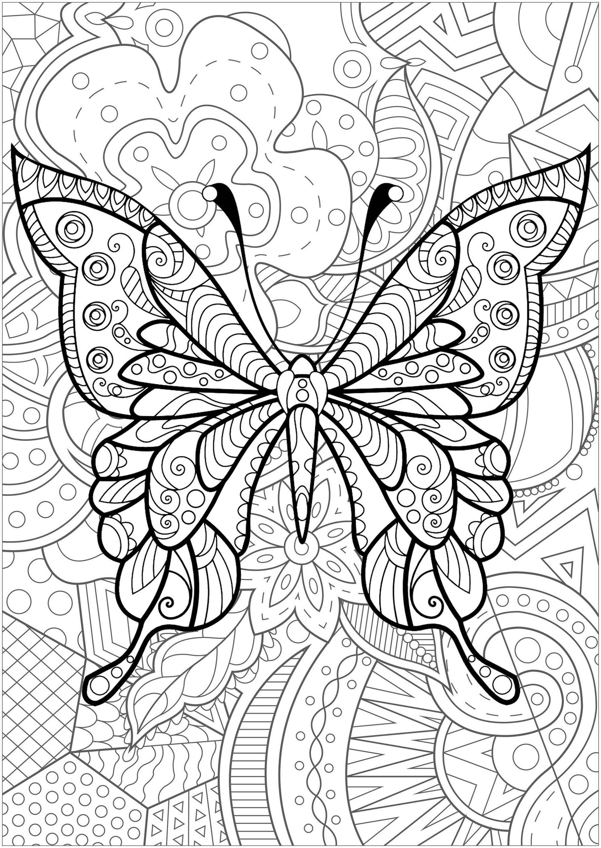 Magnifique papillon avec motifs, et fond fleuri - 4, Artiste : Art'Isabelle