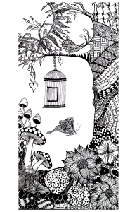 Coloriage adulte animaux papillon oiseau