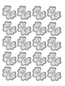 Coloriage adulte composé d'un motif répété d'un joli papillon en noir & blanc aux ailes très riches en petit détails et zones à mettre en couleur (Coloriage de Papillons & insectes)