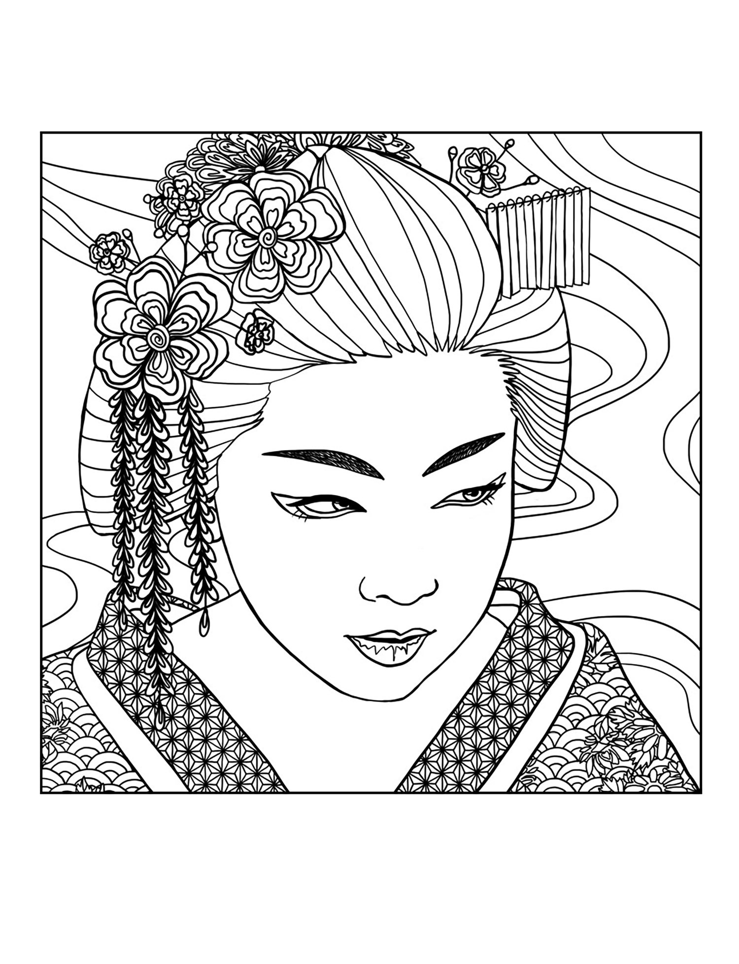 Coloriage Adulte Femme Geisha