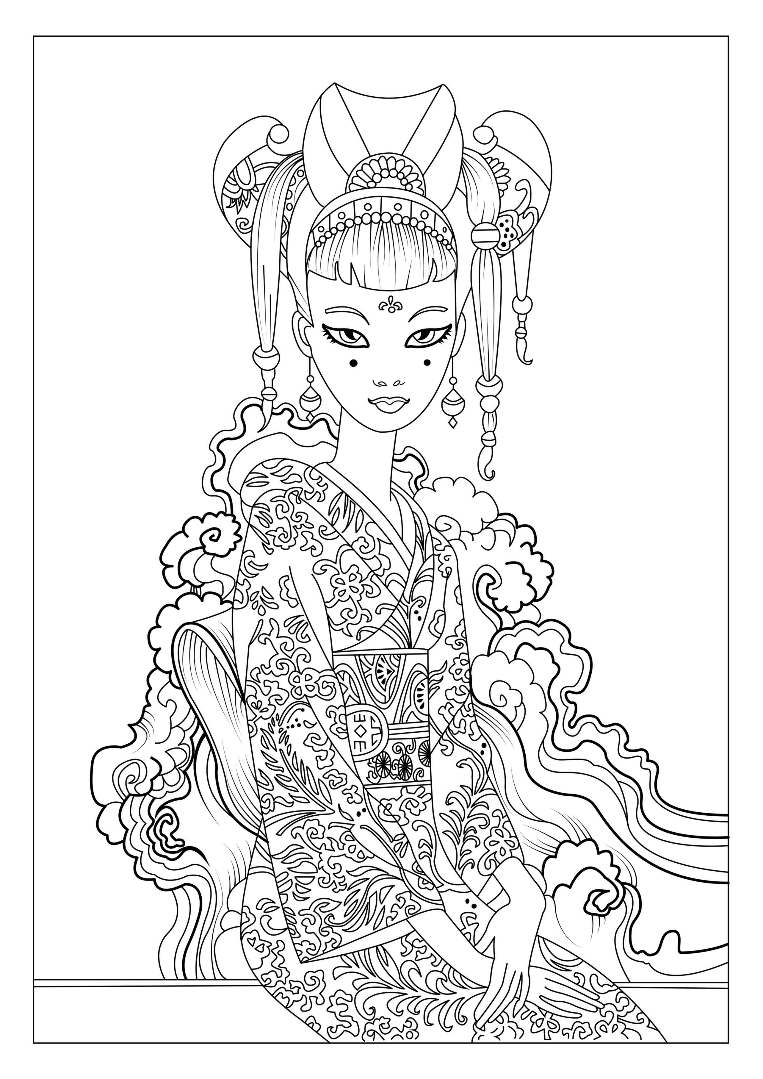 Un coloriage avec une femme japonaise réalisé par Céline, Artiste : Celine