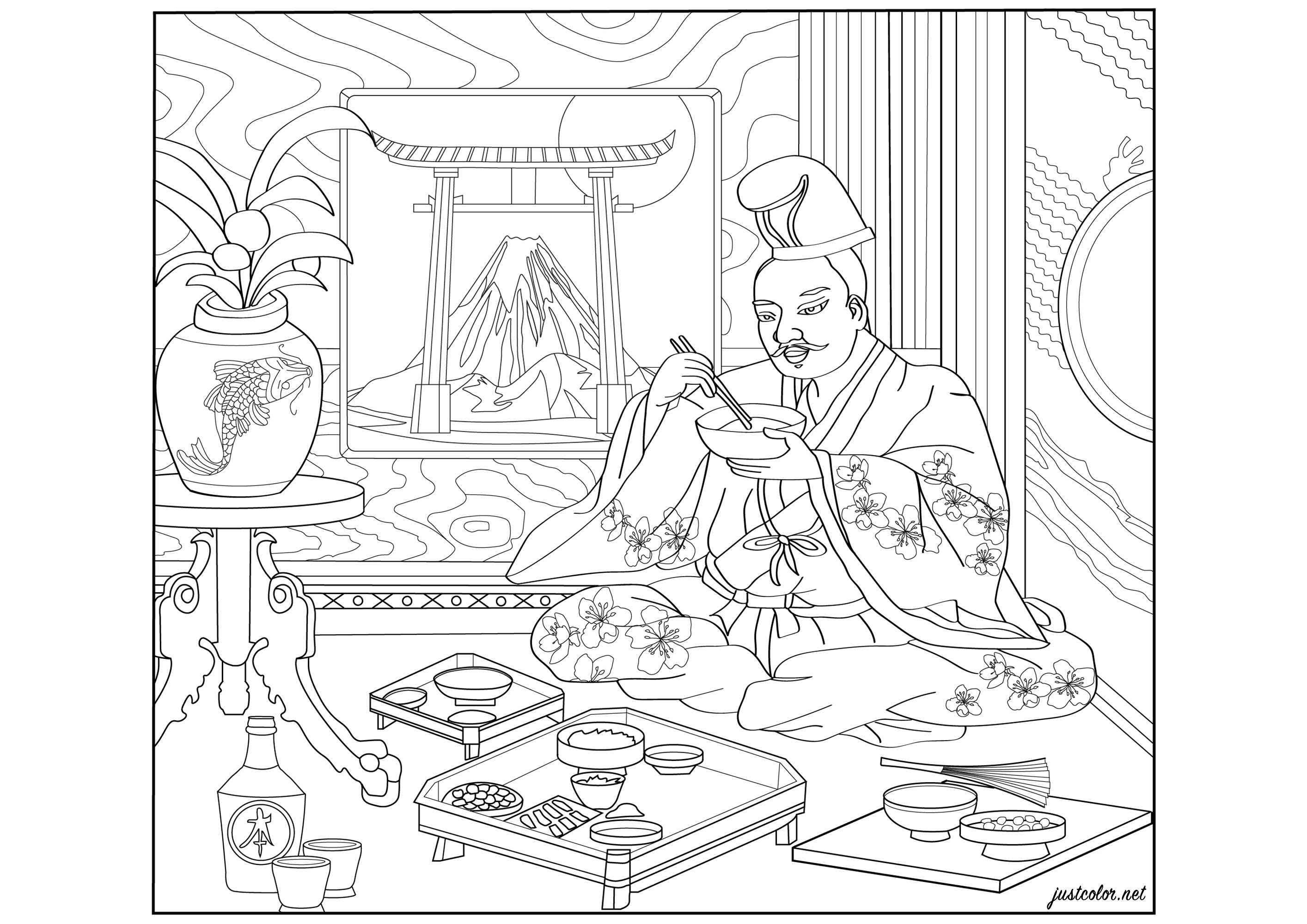 Repas japonais - Coloriages de Japon à imprimer pour adultes