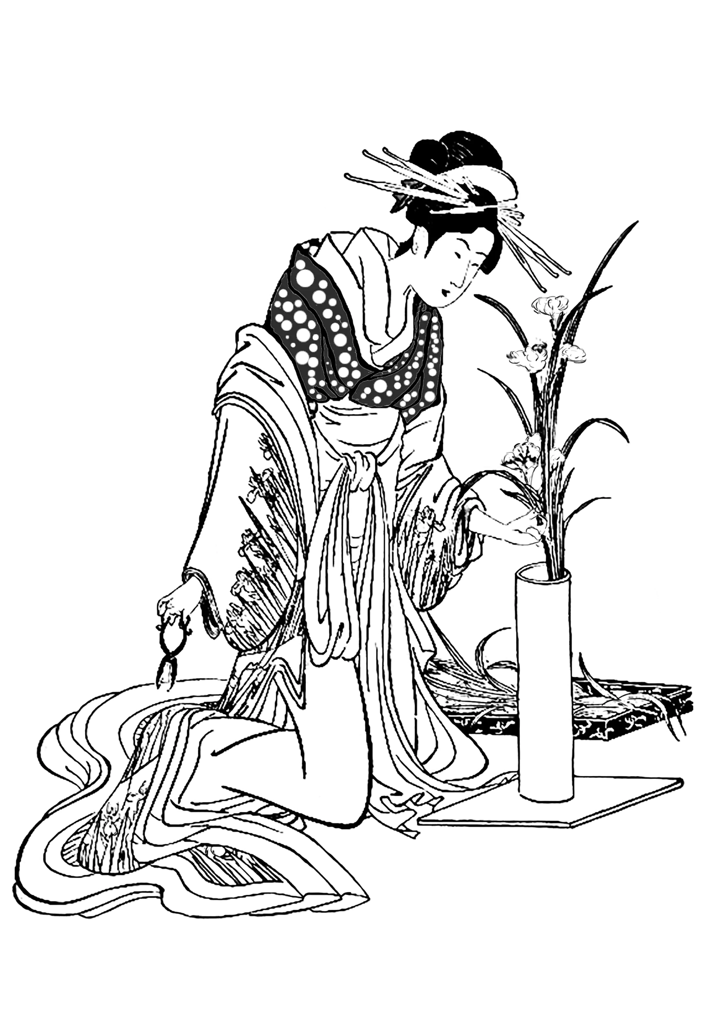 Japon-tenue-traditionnelle-herboriste (Coloriage à imprimer pour adultes)