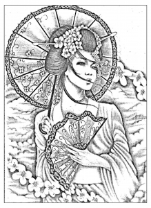 Coloriage geisha japonaise tatoo