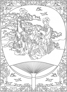 Coloriage scene de vie traditionnelle japon