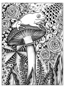 Coloriage de Jungle et Forêt à imprimer pour adultes : Jungle-foret-grenouille