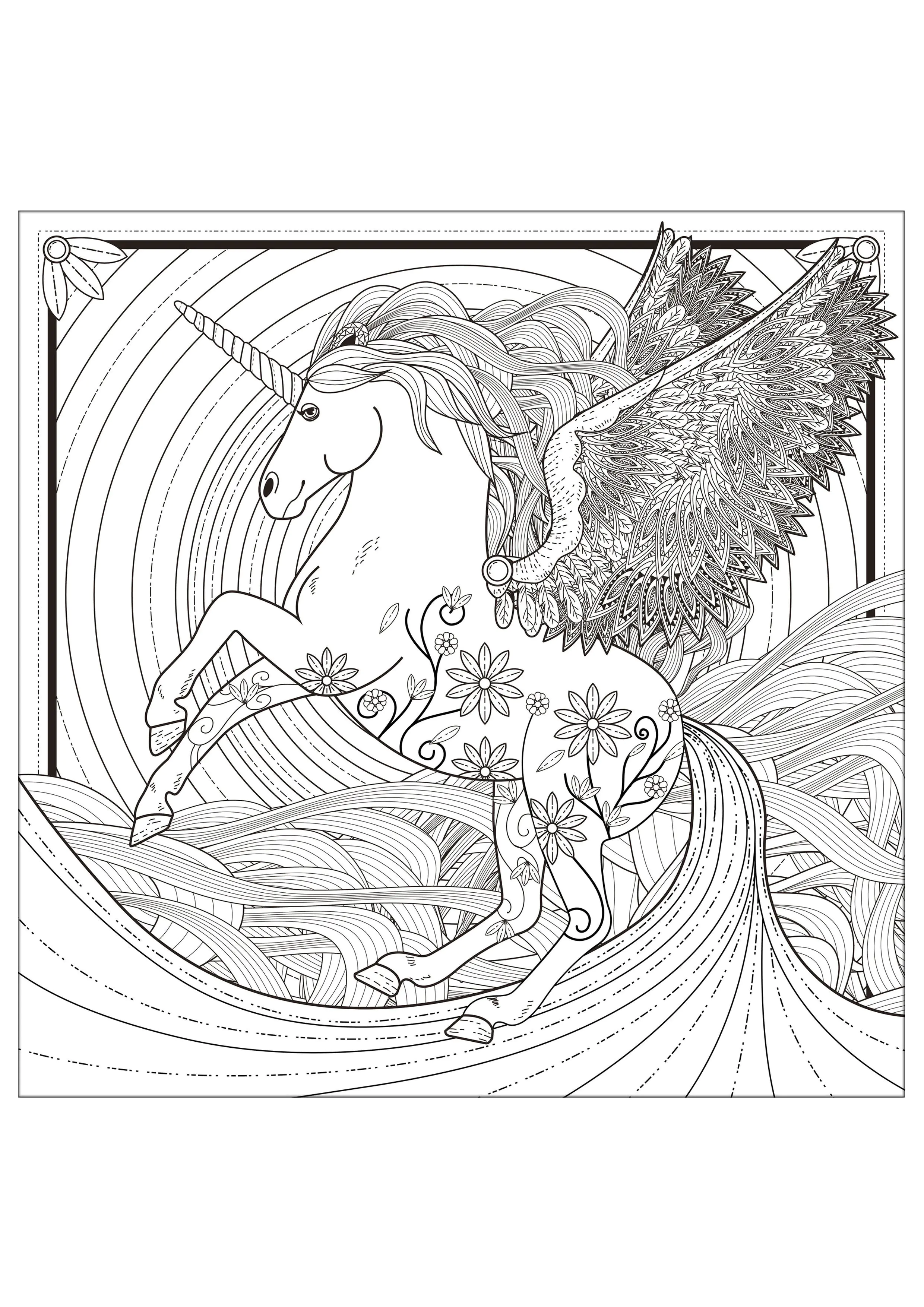 Licorne (Coloriage à imprimer pour adultes)