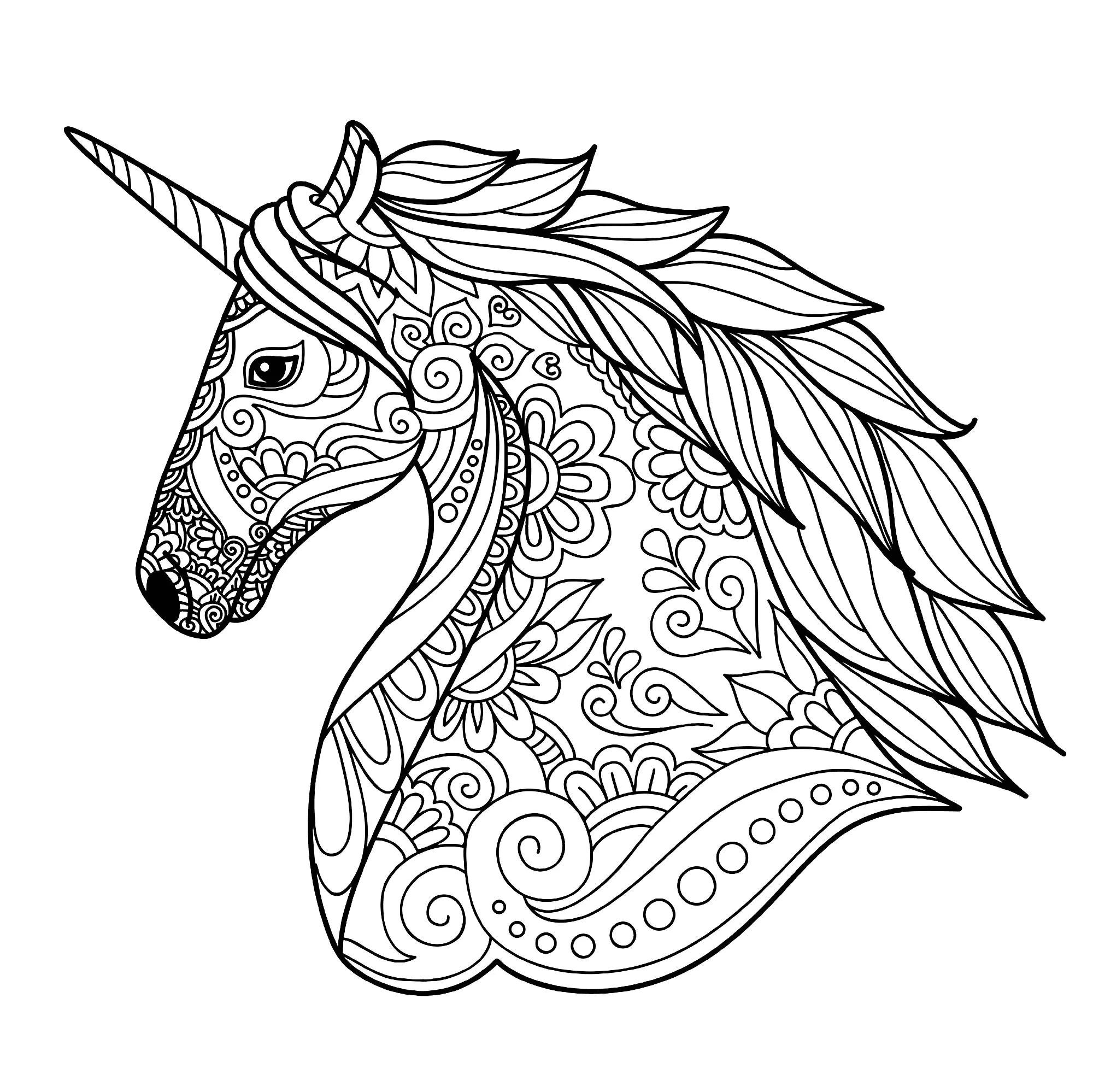 Tete de licorne simple (Coloriage à imprimer pour adultes)