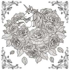 Coloriage adulte licorne mandala par kchung