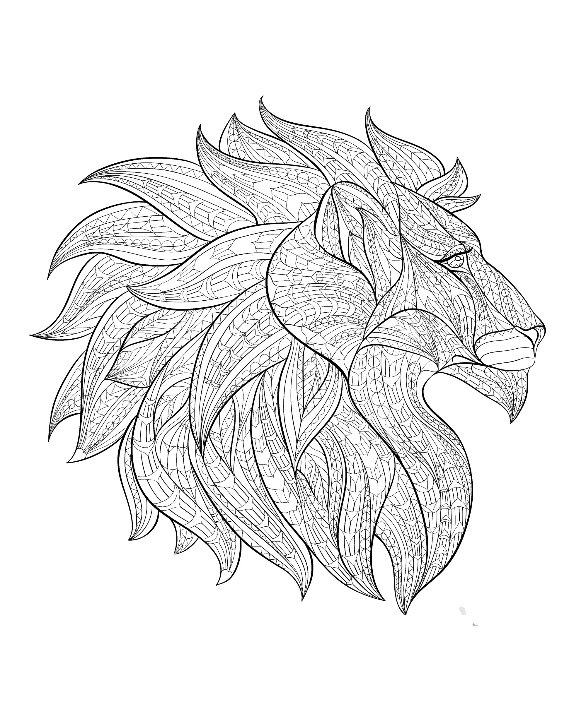 Lion majestueux vu de profil, avec nombreux détails. Un coloriage d'une grande complexité, Artiste : maverickinfanta