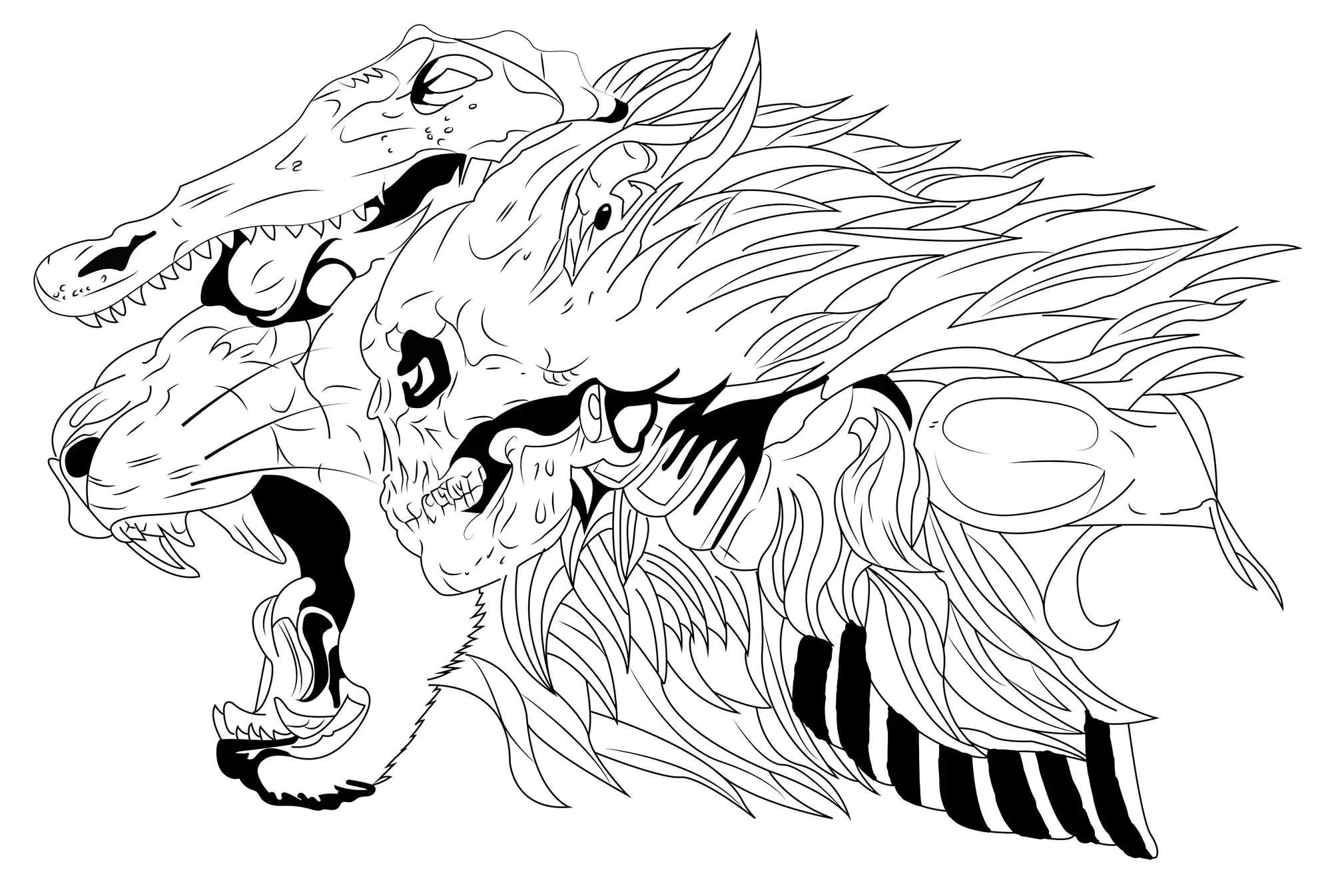 Lion, crocodile et crane (Coloriage de Caillou à imprimer pour adultes)