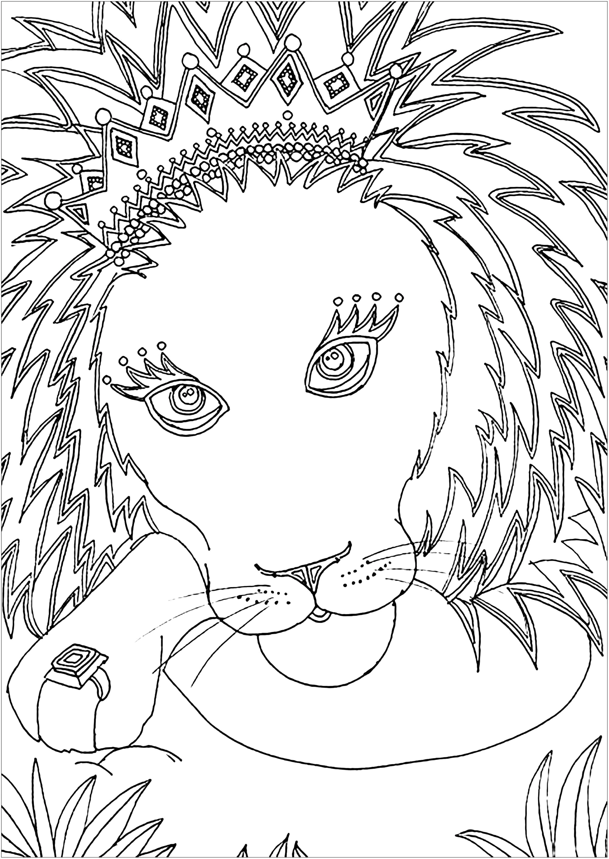 Sa Majesté (Coloriage de Lions à imprimer pour adultes)