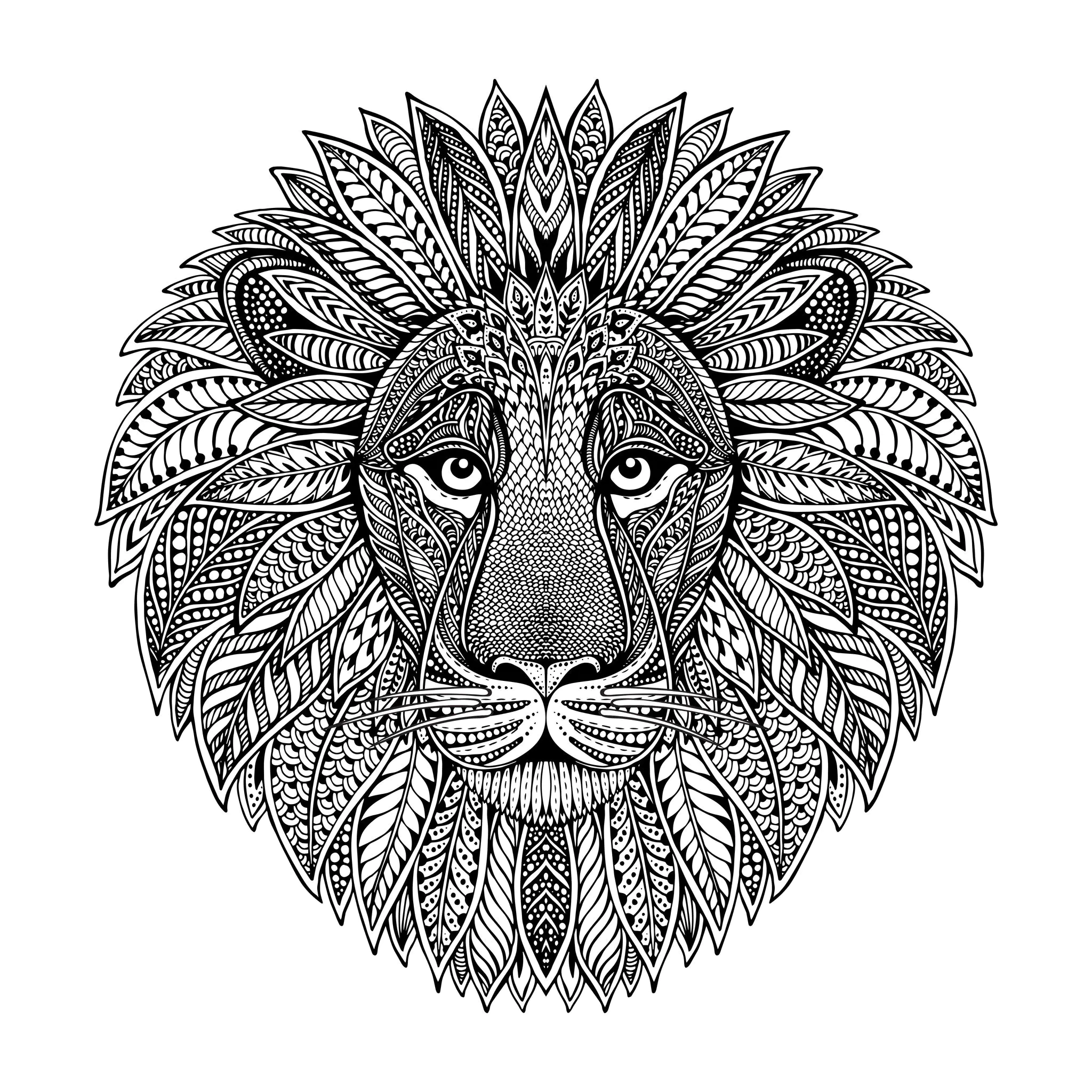 Tete de lion style mandala (Coloriage à imprimer pour adultes)
