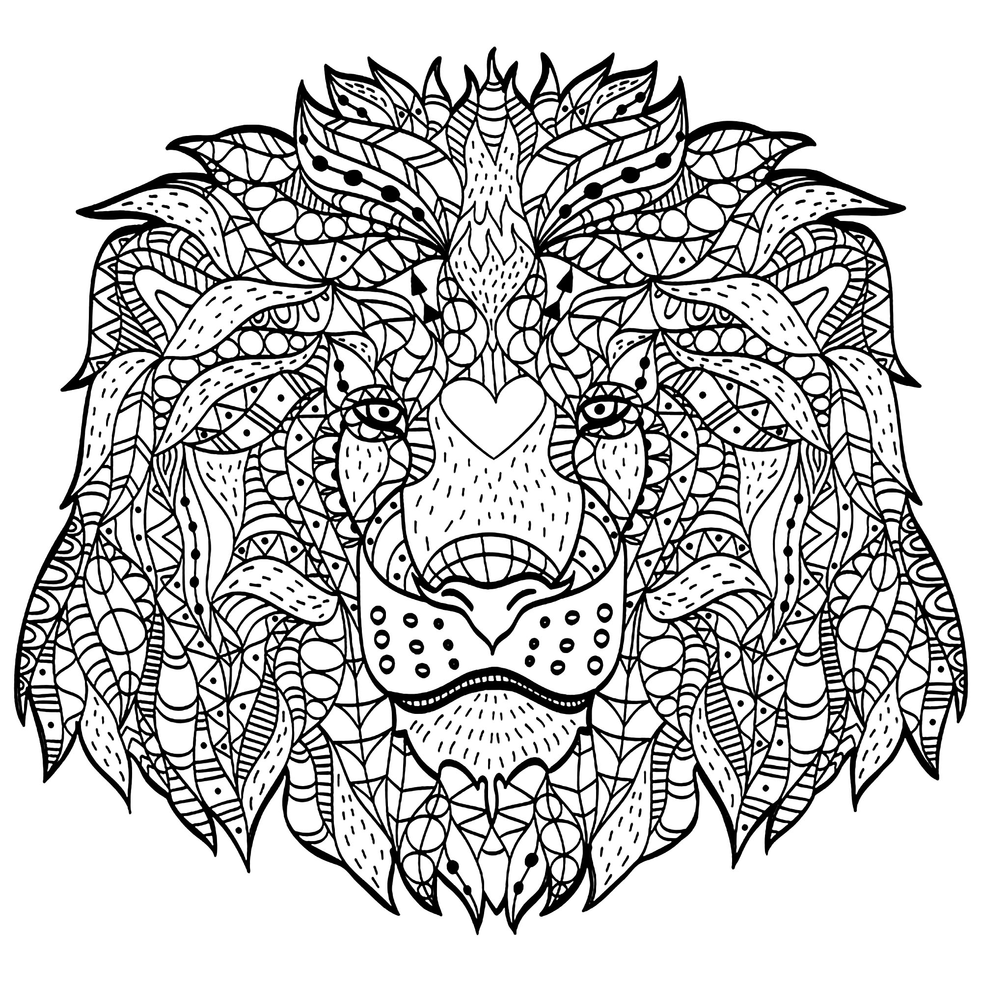Cette majestueuse tête de lion faite avec des motifs Zentangle va vous demander une concentration totale ! Profitez en !, Artiste : Viktoriia Panchenko   Source : 123rf