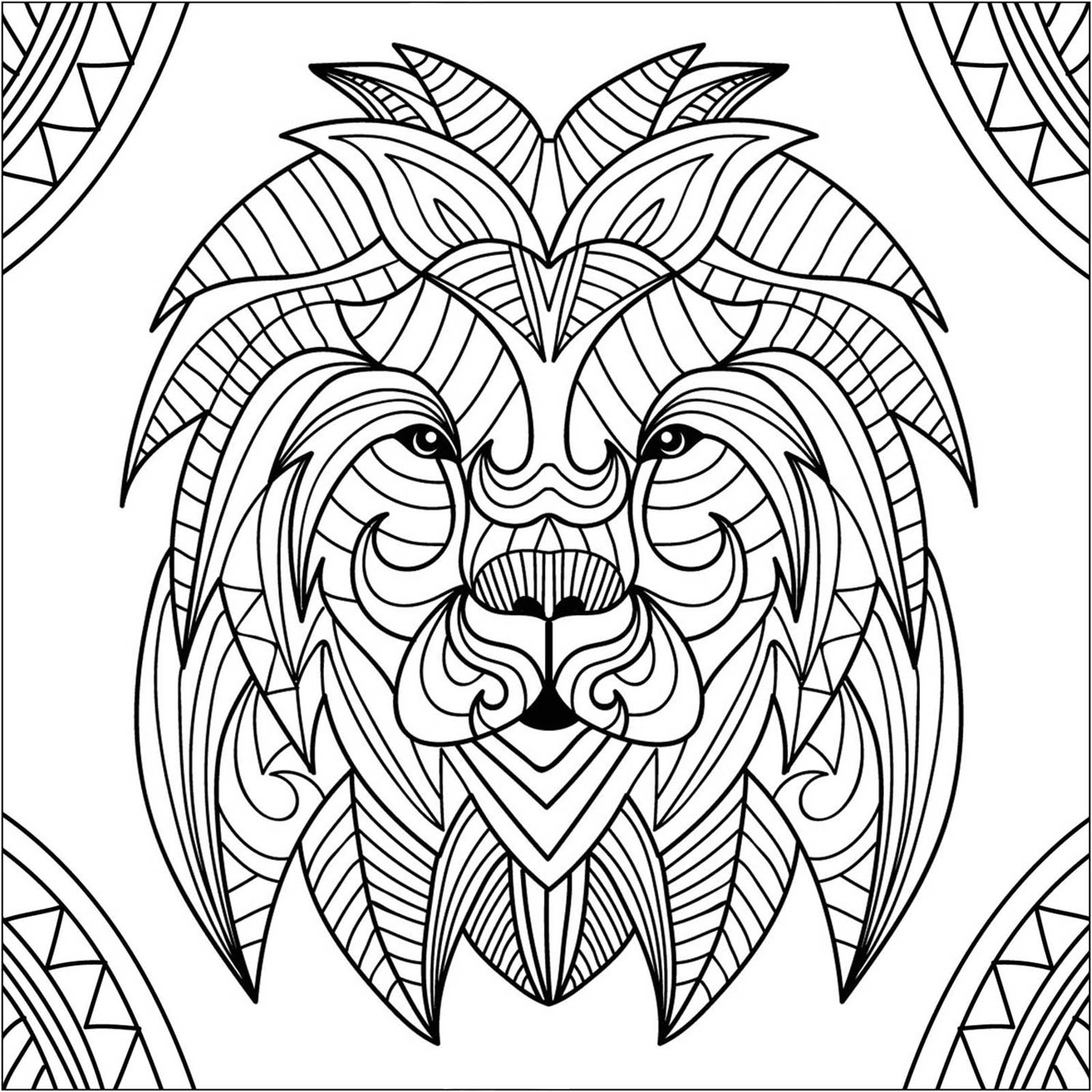 Joli lion à colorier avec nombreux motifs et lignes régulières