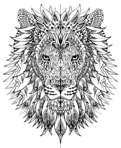 Coloriage adulte difficile tete lion