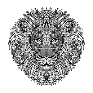 Coloriage tete de lion style mandala