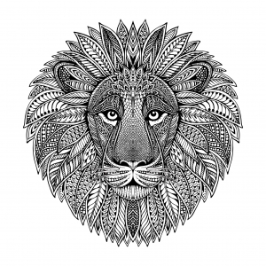 Coloriage de à imprimer pour adultes : Tete-de-lion-style-mandala