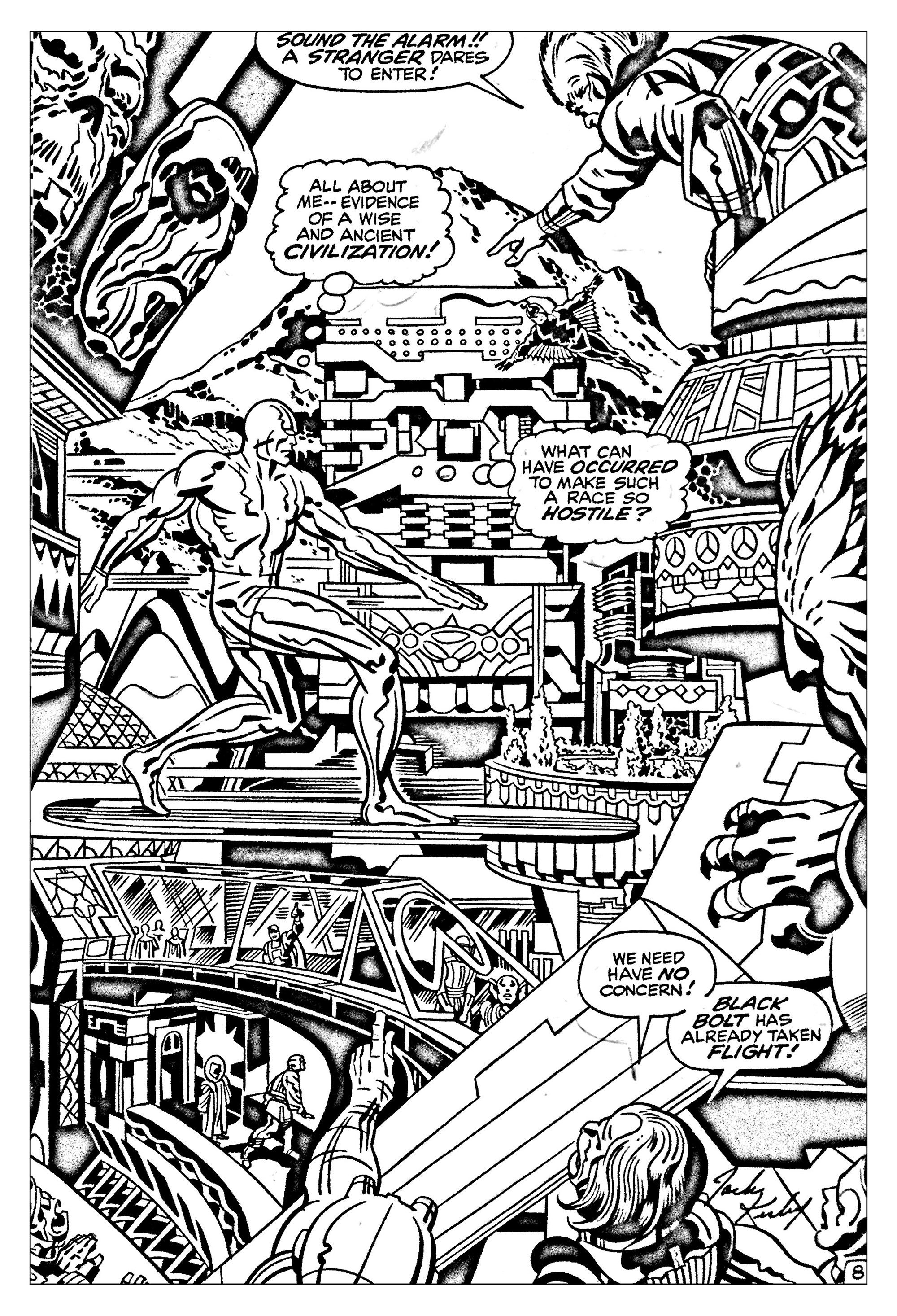 Coloriage créé à partir d'un dessin tiré d'un Comic 'Les quatre fantastique' (années 60) (Source : Jack Kirby, King of comics)
