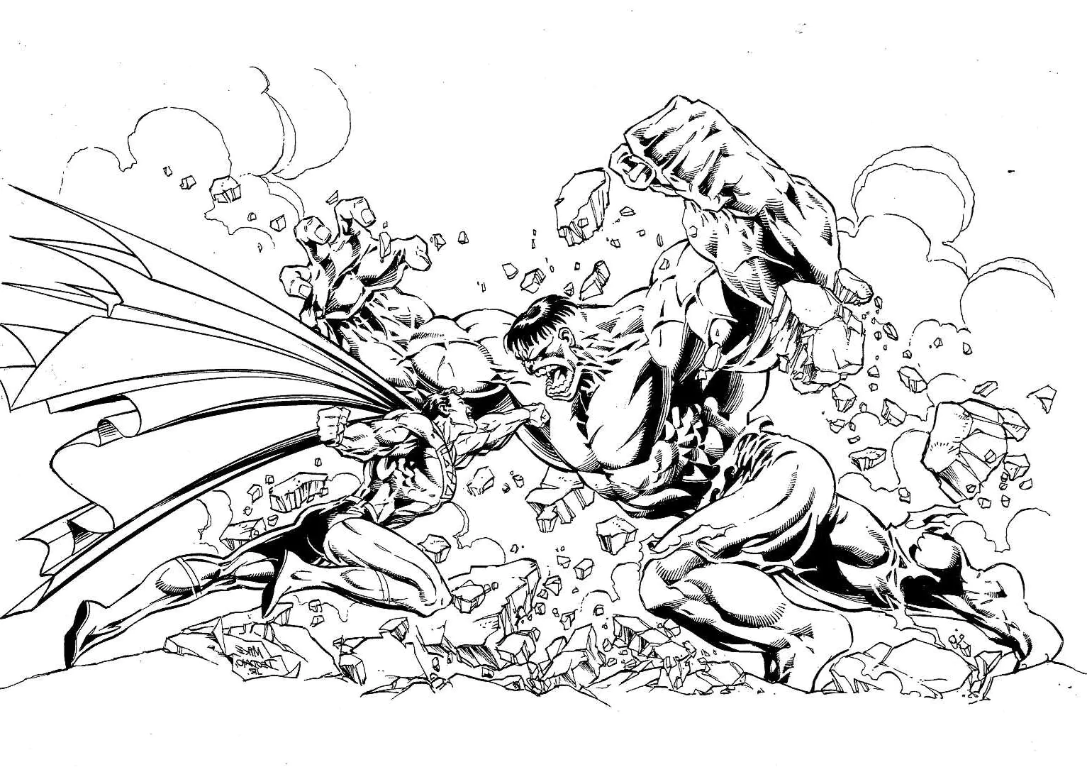 Hulk superman (Coloriage de Livres et Comics à imprimer pour adultes)