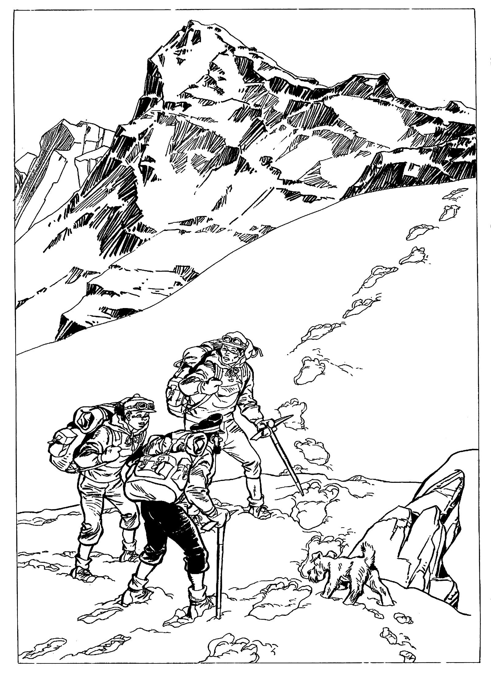 Magnifique dessin de Derib en hommage à l'album Tintin au Tibet d'Hergé