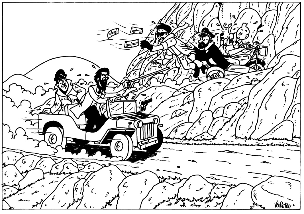 Un dessin à colorier inspiré par les aventures de Tintin