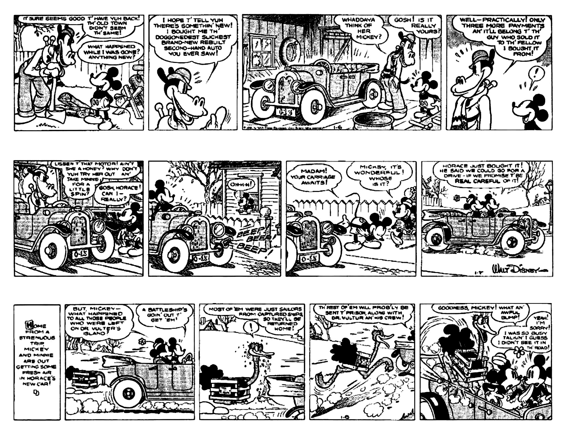 Une planche tiré d'une bande dessinée avec Mickey & Minnie