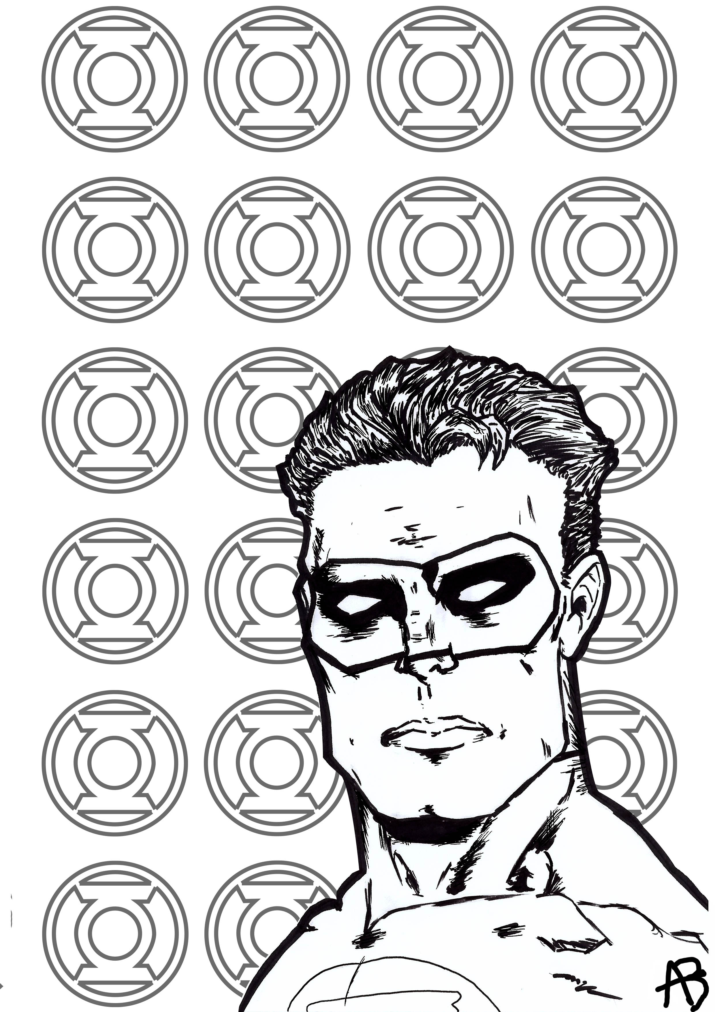 Coloriage inspiré du super-héros Green Lantern, Artiste : Allan